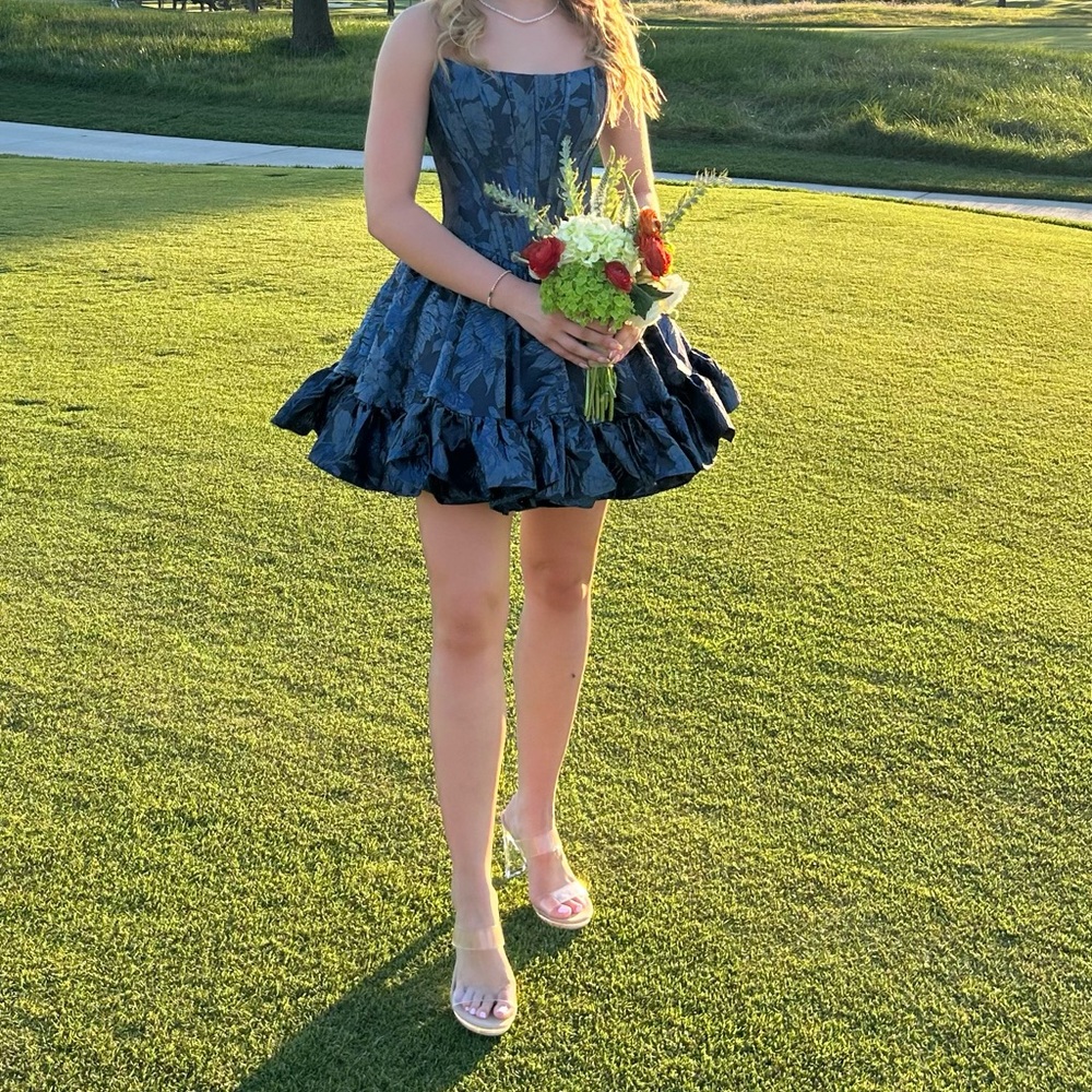 Sherri Hill Navy Blue Brocade dress